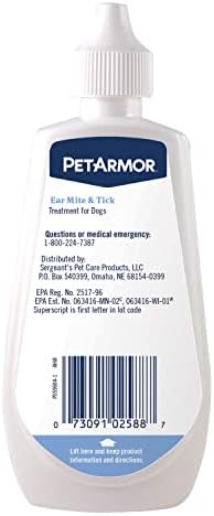 PetArmor Ear Mite Treatment for Dogs, Ear Mite Medicine Kills Ticks and Ear Mites to Relieve Itchiness, Sooths Ears with Aloe, 3oz