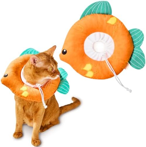 Cat Cone, Adjustable Cat Recovery Collar, Extra Soft Cat E Collar with Drawstrings, Prevent Licking and Scratching (Goldfish, Small)