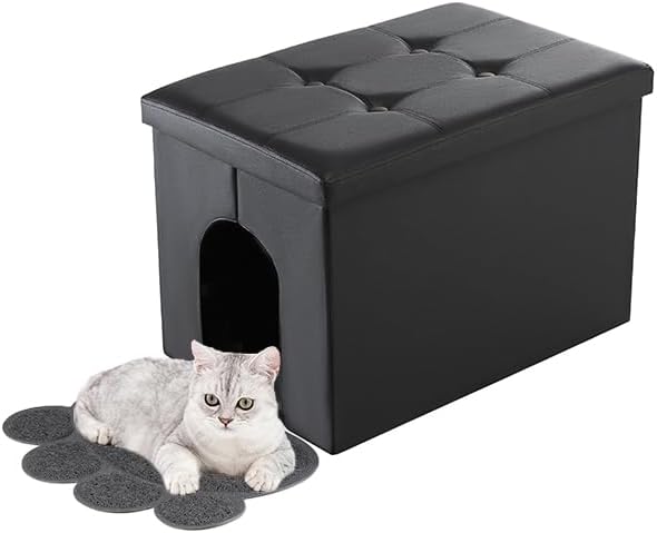 MEEXPAWS Cat Litter Box Enclosure Furniture Hidden, Cat Washroom Bench Storage Cabinet |Large 25.6'' x 18'' x 18''| Dog Proof | Waterproof Inside/Easy Clean | Easy Assembly | Odor Control(Black)