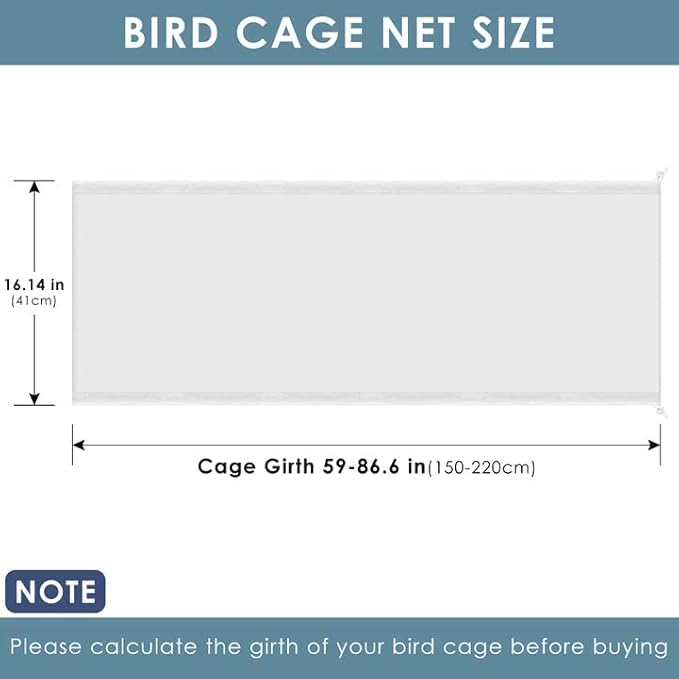 Bissap Bird Cage Seed Catcher, 59-86'' X16'' Universal Birdcage Net Nylon Adjustable Mesh Stretchy Skirts Cover for Parrot Cage Seed Guard (Not Include Birdcage)- White