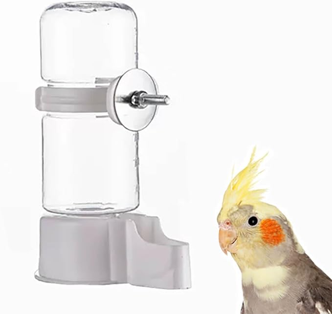 Pet Bird Automatic Water Feeder, 4.73 Fl Oz Parrot Water Dispenser, Bird Cage Suspended Automatic Water Dispenser for Parakeet Budgie Lovebirds Canary Cockatiel (White)