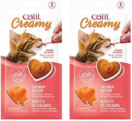 Catit Creamy Lickable Cat Treat – Hydrating and Healthy Treat for Cats of All Ages - Salmon, 10-Pack