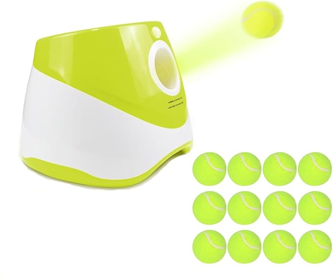 Dog Ball Thrower Launcher,Ball Launcher for Dogs with 12 Tennis Ball,Interacive Dog Toys Indoor Outdoor Adjustable Distance Settings Thrower Machine Perfect for Small Dogs, Light green