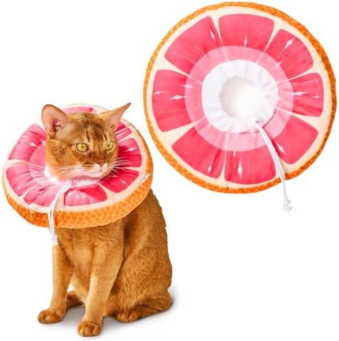 Cat Cone, Adjustable Cat Recovery Collar, Extra Soft Cat E Collar with Drawstrings, Prevent Licking and Scratching (Grapefruit, Medium)