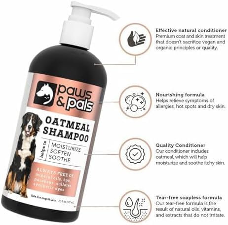 6-in-1 Dog Shampoo and Conditioner for Itchy Skin, Made in USA - 20oz Vet Formula Natural Medicated Best for De-Shedding, Itch Relief, Smelly Odor, Dry Sensitive Skin - Dogs & Cats Oatmeal Pet Wash