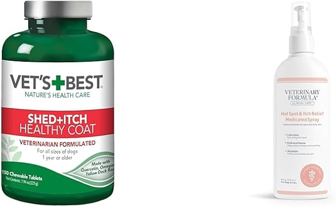 Vet's Best Healthy Coat Shed & Itch Relief Dog Supplements & Veterinary Formula Clinical Care Hot Spot & Itch Relief Medicated Spray, 8oz