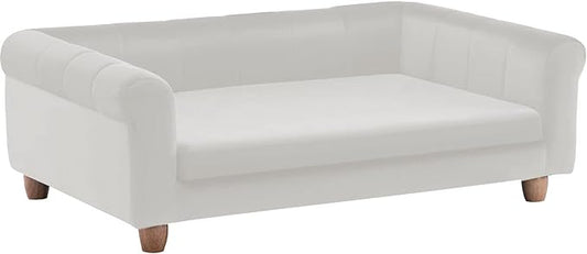 Critter Sitters 42-In. Elegant Cream Faux-Velvet Rectangular Dog Sofa for Medium and Large Dogs, Durable Elevated Dog Sofa Bed, Comfortable Dog Couch, Modern and Stylish Dog Sofa for Large Dogs