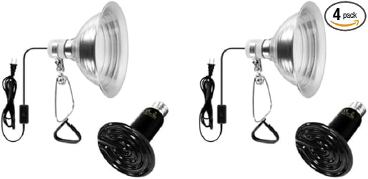 Simple Deluxe 100W Ceramic Reptile Heat Lamp Bulb & 150W Clamp Light with 8.5" Aluminum Reflector Combo for Amphibian Pets