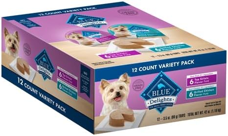 Blue Buffalo Delights Natural Adult Small Breed Wet Dog Food Cups, Pate Style, Grilled Chicken & Top Sirloin 3.5-oz (12 Pack- 6 of Each Flavor)