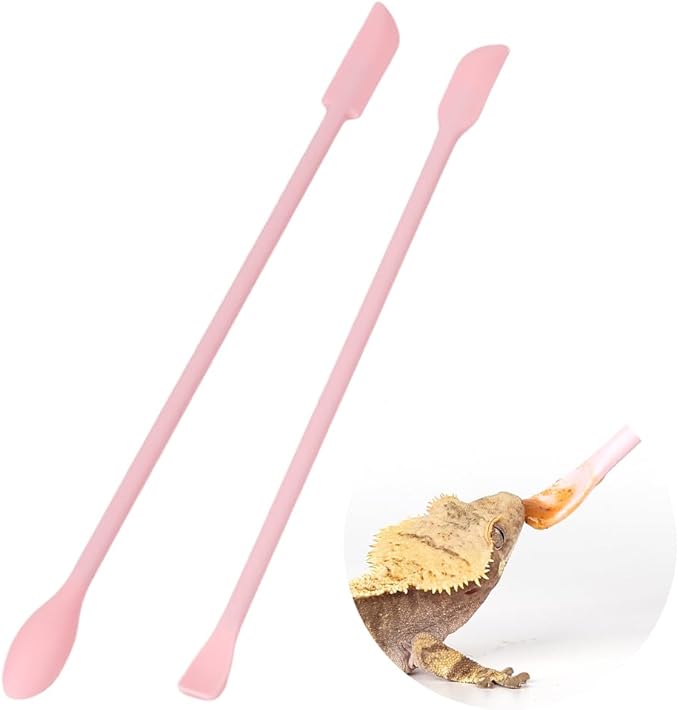 2Pcs Reptile Powder Fruit Mixing Stirring Food Feeding Spoon fit Crested Gecko Gargoyle Bearded Dragon - Pink