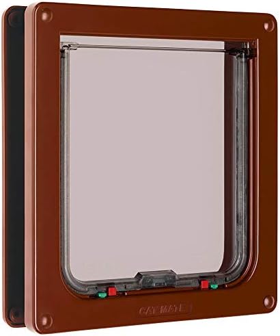 Cat Mate Large 4-Way Cat Door for Large Cats and Small Dogs with Magnetic Catch and Durable, Rigid Flap - Brown