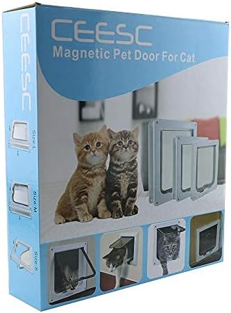 CEESC Cat Flap Door Magnetic Pet Door with 4 Way Lock for Cats, Kitties and Kittens, 2 Sizes and 2 Colors Options (L- Inner size: 7.08"(W) x 7.48"(H), Black)