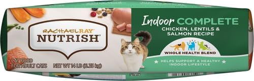 Rachael Ray Nutrish Indoor Complete Premium Natural Dry Cat Food with Added Vitamins, Minerals & Other Nutrients, Chicken with Lentils & Salmon Recipe, 14 Pounds (Packaging May Vary)