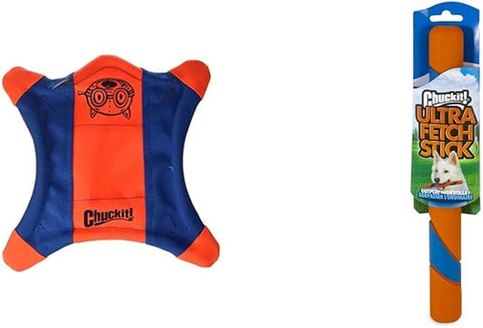 Chuckit! Flying Squirrel Dog Toy, Size Medium (9.5" Diameter) and Chuckit! Ultra Fetch Stick for All Breed Sizes