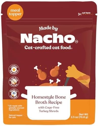 Made by Nacho Wet Cat Food Homestyle Bone Broth Bone Broth with Cage-Free Turkey Shreds Food Topper, Limited Ingredient, Grain-Free Diet - 24ct