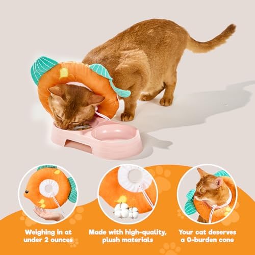 Cat Cone, Adjustable Cat Recovery Collar, Extra Soft Cat E Collar with Drawstrings, Prevent Licking and Scratching (Goldfish, Small)