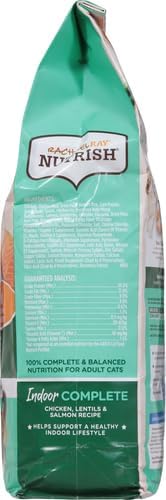 Rachael Ray Nutrish Indoor Complete Premium Natural Dry Cat Food with Added Vitamins, Minerals & Other Nutrients, Chicken with Lentils & Salmon Recipe, 3 Pounds