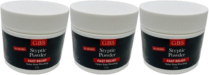 G.B.S Styptic Powder with Sealed Top + Scoop Quick Stop Bleeding, First Aid Useful for Minor Cuts, Nosebleeds, Camping Safety Survival Kit (5oz) (3)