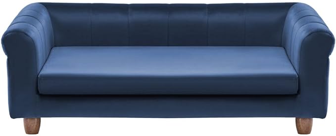 Critter Sitters 42-In. Elegant Navy Faux-Velvet Rectangular Dog Sofa for Medium and Large Dogs, Elevated Plush Dog Couch, Modern and Stylish Dog Sofa for Large Dogs, Comfortable Dog Bed