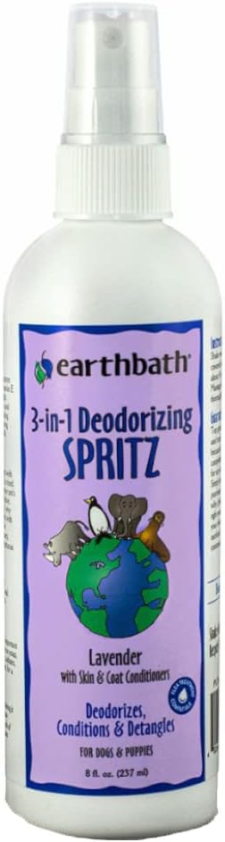 earthbath, Lavender 3-in-1 Dog & Puppy Deodorizing Spritz - Dog Odor Eliminator for Strong Odor, Cruelty-Free Dog Cologne, Dog Wash Spray, Made in USA, Dog Bathing Supplies - 8 Oz (1 Pack)