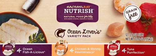 Rachael Ray Nutrish Natural Wet Cat Food with Added Vitamins, Minerals & Taurine, Ocean Lovers Variety Pack, 2.8 Ounce Cup (Pack of 12), Grain Free