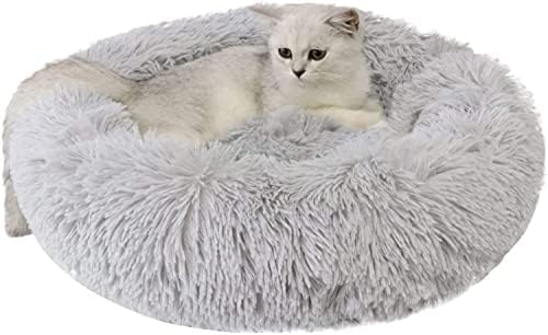 Cat Beds for Indoor Cats - Cat Bed Washable 20/24 inches, Dog Beds for Small Medium Dogs, Anti Anxiety Round Fluffy Plush Faux Fur Cat Bed,Thick Bottom Keep Pets Off The Cold Tile