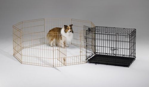 MidWest Homes for Pets Foldable Metal Dog Exercise Pen / Pet Playpen, Gold zinc w/ door, 24'W x 24'H