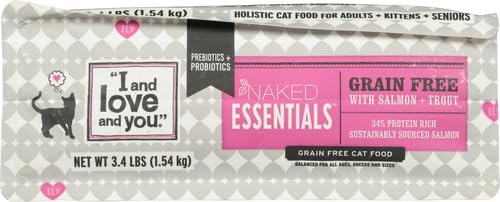 I and love and you Naked Essentials Dry Cat Food - Salmon + Trout - Grain Free, Real Meat, No Fillers, Prebiotics + Probiotics, 3.4lb Bag