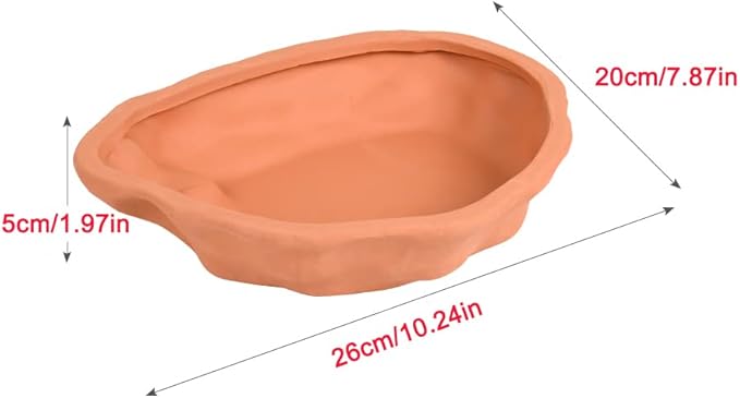 Flushbay Extra Large Reptile Bathing Pool Tortoise Bathing Pool Reptile Feeding Dish Water Bath Bowl Aquarium Ornament for Gecko, Snake, Turtle, Bearded Dragon, Lizard Bath (Red Pottery)