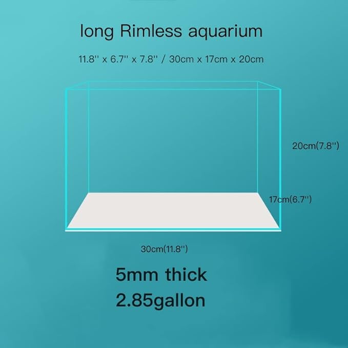 Small Nano Tall Rimless Tank, Small Glass Fish Tank, Small Betta Fish Tank, Small Aquarium, min Aquarium, Betta Tank (2.85 Gallon 11.8x6.7x7.8inch/30x17x20cm)
