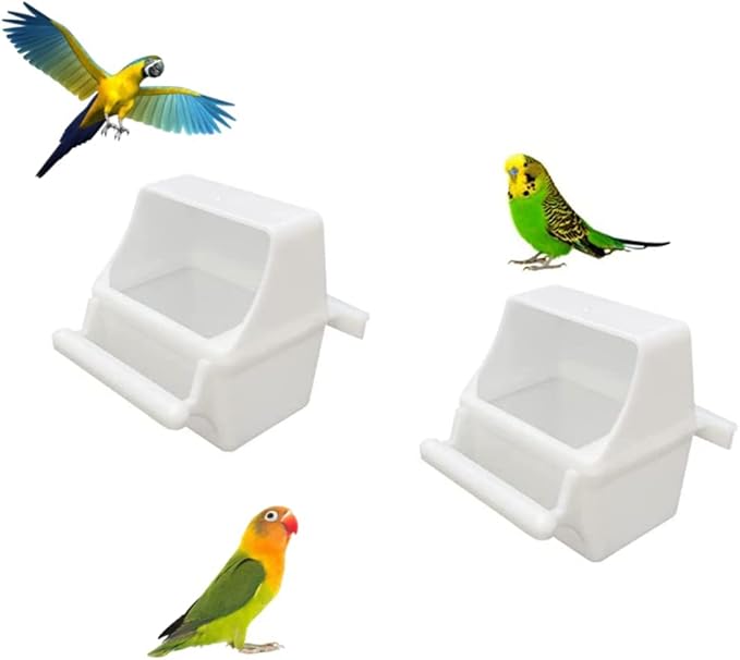 Small Bird Slot Feeder No Mess Cage Hanging Feeder Cup Plastic Food & Water Dispenser Bowl，(2 Pieces)