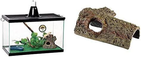 Zilla 10 Gallon Tropical Pet Reptile Starter Habitat Kit with Zilla Bark Bends Terrarium Decor Hideout, Medium Bundle