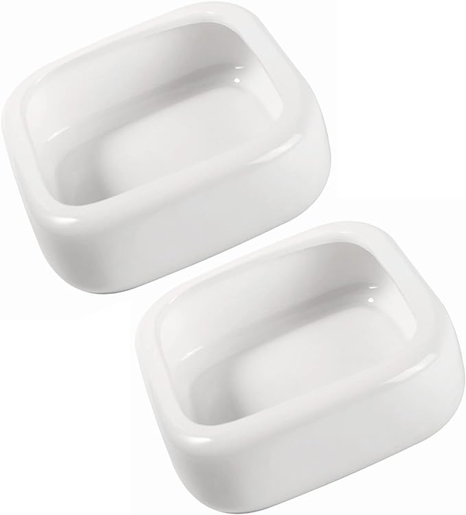Reptile Food Bowls Ceramic Square Reptile Water Food Dish, Pet Food Bowl for Lizards, Young Bearded Dragons, Small Snakes, Gecko Tortoise Spider (White, Small 2-Pack)