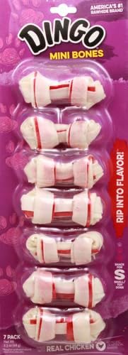 Dingo Mini Bones 7 Count, Rawhide for Dogs, Made with Real Chicken (Pack of 2)