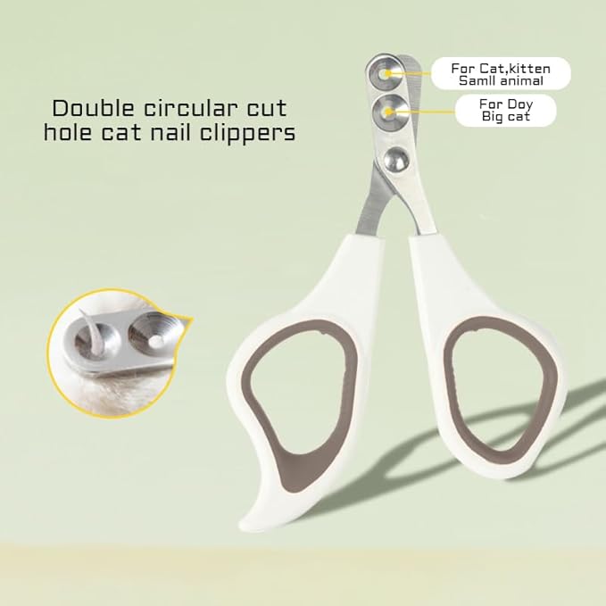 Double Circular Cut Hole Cat Nail Clippers and Trimmers - Avoid Over Cutting Pet Nail Clippers for Hyperactive Cats Who Like to Struggle (2mm&3.5mm-White-Grey)