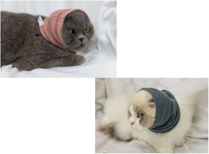 Cat Hematoma Ear Wrap Quiet Ears Cat No Flap Ear Wrap Noise Cancelling Headphones Cat Ear Cover for anxiety Pink+Aqua Blue S