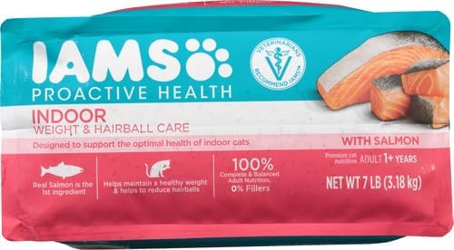 IAMS Proactive Health Adult Indoor Weight & Hairball Care Dry Cat Food with Salmon, 7 lb. Bag