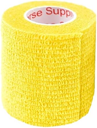 2 Inch Vet Wrap Tape Bulk (Yellow) (Pack of 24) Self Adhesive Adherent Adhering Flex Bandage Grip Roll for Dog Cat Pet Horse