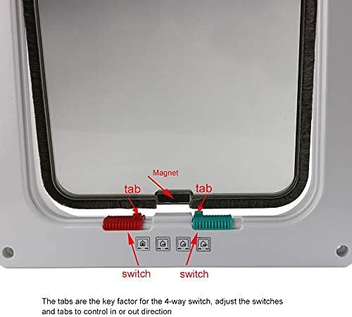 CEESC Cat Flap Door Magnetic Pet Door with 4 Way Lock for Cats, Kitties and Kittens, 2 Sizes and 2 Colors Options (L- Inner size: 7.08"(W) x 7.48"(H), White)