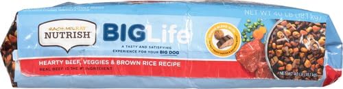 Rachael Ray Nutrish Big Life Dry Dog Food, Medium & Large Breed, Hearty Beef, Brown Rice, & Veggies, 40 Pounds