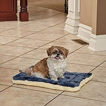 MidWest Homes for Pets Reversible Paw Print Pet Bed in Blue / White, Dog Bed Measures 21L x 12W x 2.5H for X-Small Dogs, Machine Wash
