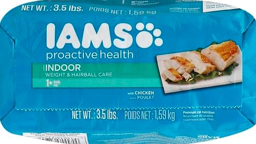 IAMS PROACTIVE HEALTH Adult Indoor Weight Control & Hairball Care Dry Cat Food with Chicken & Turkey Cat Kibble, 3.5 lb. Bag