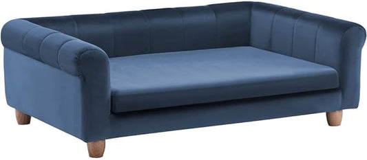 Critter Sitters 42-In. Elegant Navy Faux-Velvet Rectangular Dog Sofa for Medium and Large Dogs, Elevated Plush Dog Couch, Modern and Stylish Dog Sofa for Large Dogs, Comfortable Dog Bed