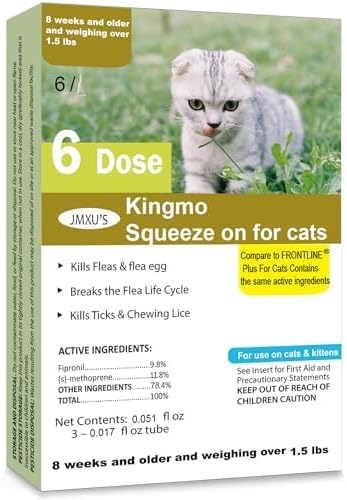 Flea and Tick Prevention for Cats, Cat Flea & Tick Control, Long-Lasting & Fast-Acting Topical Flea & Tick Treatment Drops for Kitten (6 Doses)