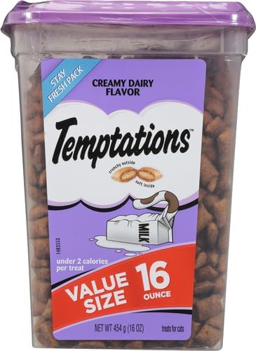 Temptations Classic Crunchy and Soft Cat Treats Creamy Dairy Flavor, 16 oz. Tub (Pack of 2)