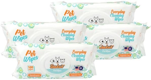 pet wipes for dogs and cats hypoallergenic natural products for cleansing from nose to tail 400ct 8x7in wipes in packs of 100 wipes perfect for grooming and cleaning made in The USA