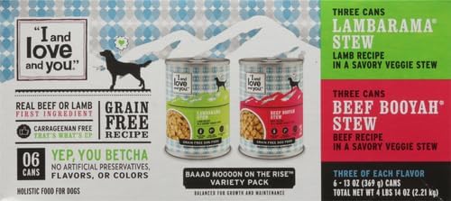 I and love and you Wet Dog Food - Baad Mooon On The Rise Variety Pack - Beef + Lamb, Grain Free, Filler Free 13oz can, 6pk