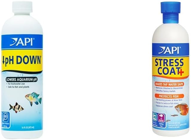 API Aquarium pH Adjuster and Stress Coat Water Conditioner for Freshwater Aquariums, 16 oz Bottles