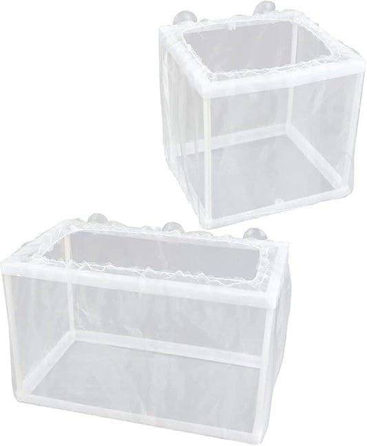 2 Pack Aquarium Fish Breeder Box, Fish Isolation Box, Hatching Box, Juvenile Fish Spawning Incubator, Water Isolation Net Hatchery with Incubator Mesh and 10 Suction Cup(Small Size,Big Size)