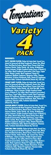 TEMPTATIONS Classic Crunchy and Soft Cat Treats Feline Favorite Variety Pack, 4 Count (Pack of 1)